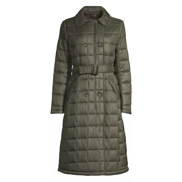 NWT Sam Edelman Women's Quilted Faux Fur Lined Trench Coat Olive Green, size L - Picture 2 of 13